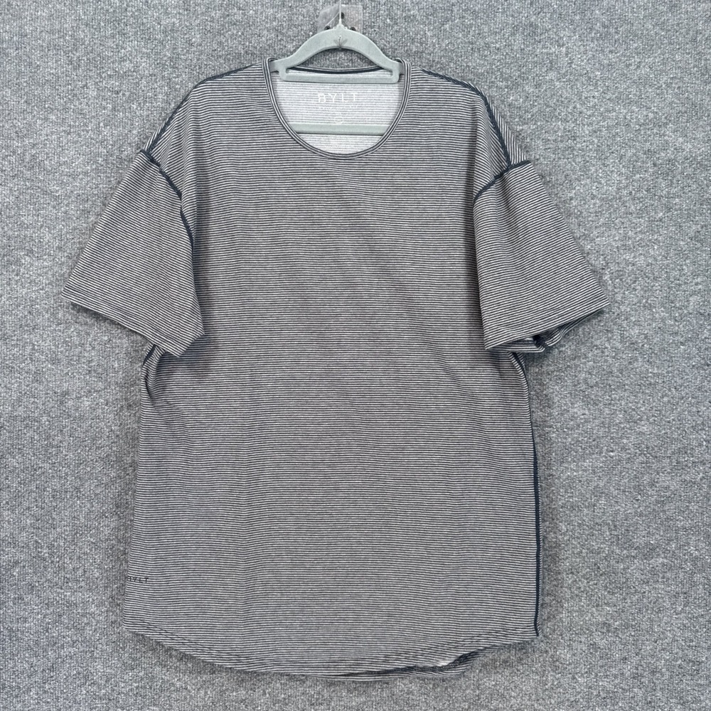 BYLT Drop Cut Lux Tshirt Men XL Gray Striped Short Sleeve Athletic Casual Tee